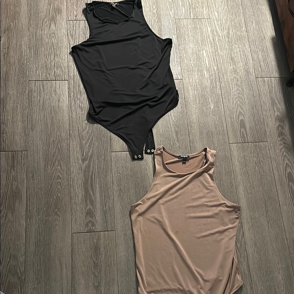 Black and Tan Fitted Sleeveless Bodysuits